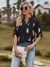 Load image into Gallery viewer, Printed Frill Notched Roll-Tab Sleeve Blouse