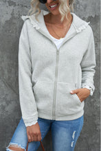 Load image into Gallery viewer, Lace Trim Zip-Up Hooded Jacket