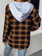 Load image into Gallery viewer, Plaid Drawstring Button Up Hooded Jacket