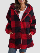 Load image into Gallery viewer, Plaid Zip Up Hooded Jacket with Pockets