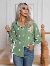 Load image into Gallery viewer, Polka Dot Collared Neck Buttoned Lantern Sleeve Shirt