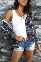 Load image into Gallery viewer, Double Take Camouflage Drawstring Detail Zip Up Hooded Jacket