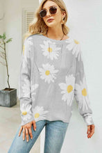 Load image into Gallery viewer, Daisy Print Openwork Round Neck Sweater