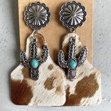 Load image into Gallery viewer, Turquoise Decor Cactus Alloy Earrings