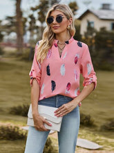 Load image into Gallery viewer, Printed Frill Notched Roll-Tab Sleeve Blouse