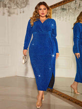 Load image into Gallery viewer, Plus Size Surplice Neck Slit Dress