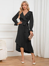 Load image into Gallery viewer, Surplice Tie Front Flounce Sleeve Dress
