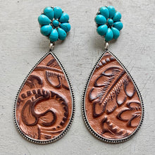 Load image into Gallery viewer, Turquoise Flower Teardrop Earrings