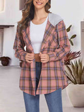 Load image into Gallery viewer, Plaid Drawstring Button Up Hooded Jacket