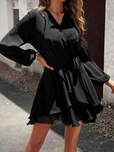 Load image into Gallery viewer, Surplice Neck Tie Waist Long Sleeve Dress