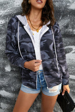 Load image into Gallery viewer, Double Take Camouflage Drawstring Detail Zip Up Hooded Jacket
