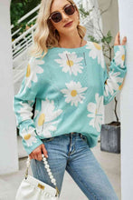 Load image into Gallery viewer, Daisy Print Openwork Round Neck Sweater