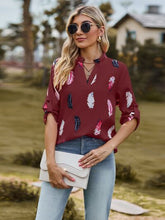 Load image into Gallery viewer, Printed Frill Notched Roll-Tab Sleeve Blouse