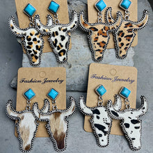 Load image into Gallery viewer, Bull Shape Turquoise Dangle Earrings