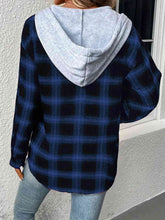 Load image into Gallery viewer, Plaid Drawstring Button Up Hooded Jacket