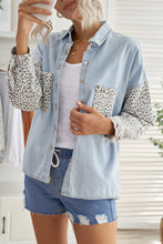 Load image into Gallery viewer, Double Take Leopard Contrast Denim Top