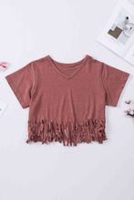 Load image into Gallery viewer, V-Neck Fringe Hem T-Shirt
