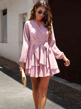 Load image into Gallery viewer, Surplice Neck Tie Waist Long Sleeve Dress