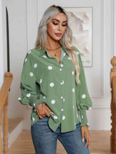 Load image into Gallery viewer, Polka Dot Collared Neck Buttoned Lantern Sleeve Shirt