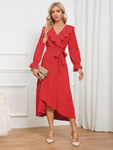Load image into Gallery viewer, Surplice Tie Front Flounce Sleeve Dress