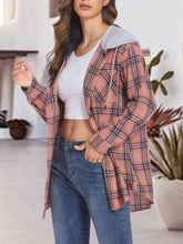 Load image into Gallery viewer, Plaid Drawstring Button Up Hooded Jacket