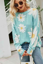 Load image into Gallery viewer, Daisy Print Openwork Round Neck Sweater