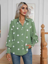 Load image into Gallery viewer, Polka Dot Collared Neck Buttoned Lantern Sleeve Shirt