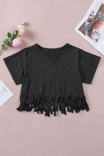 Load image into Gallery viewer, V-Neck Fringe Hem T-Shirt