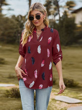 Load image into Gallery viewer, Printed Frill Notched Roll-Tab Sleeve Blouse