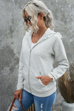 Load image into Gallery viewer, Lace Trim Zip-Up Hooded Jacket