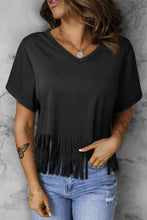 Load image into Gallery viewer, V-Neck Fringe Hem T-Shirt