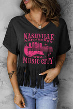 Load image into Gallery viewer, NASHVILLE TENNESSEE USA MUSIC CITY Graphic Fringe Hem Tee