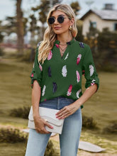 Load image into Gallery viewer, Printed Frill Notched Roll-Tab Sleeve Blouse