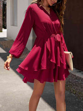 Load image into Gallery viewer, Surplice Neck Tie Waist Long Sleeve Dress