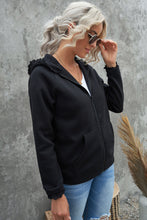 Load image into Gallery viewer, Lace Trim Zip-Up Hooded Jacket