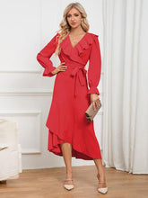 Load image into Gallery viewer, Surplice Tie Front Flounce Sleeve Dress