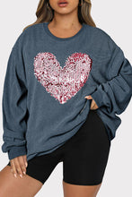 Load image into Gallery viewer, Plus Size Heart Sequin Round Neck Sweatshirt