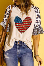 Load image into Gallery viewer, Star and Stripe Heart Graphic Leopard Top