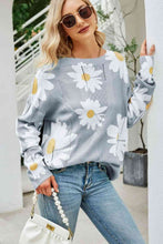 Load image into Gallery viewer, Daisy Print Openwork Round Neck Sweater