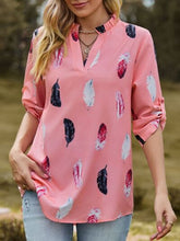 Load image into Gallery viewer, Printed Frill Notched Roll-Tab Sleeve Blouse