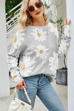 Load image into Gallery viewer, Daisy Print Openwork Round Neck Sweater