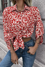 Load image into Gallery viewer, Double Take Leopard Roll-Tap Sleeve Shirt