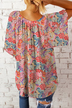 Load image into Gallery viewer, Floral Notched Neck Flutter Sleeve Blouse