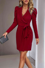Load image into Gallery viewer, Tie Waist Long Puff Sleeve Dress