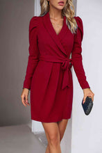 Load image into Gallery viewer, Tie Waist Long Puff Sleeve Dress
