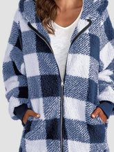 Load image into Gallery viewer, Plaid Zip Up Hooded Jacket with Pockets
