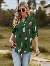 Load image into Gallery viewer, Printed Frill Notched Roll-Tab Sleeve Blouse