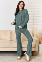 Load image into Gallery viewer, Basic Bae Full Size Ribbed Drawstring Hood Top and Straight Pants Set