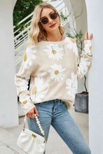 Load image into Gallery viewer, Daisy Print Openwork Round Neck Sweater