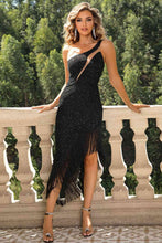 Load image into Gallery viewer, Fringed Asymmetrical Hem One-Shoulder Dress